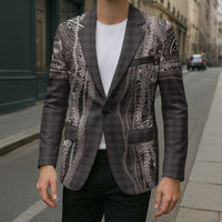 Hawaiian Art Flower Tribal with Lei Blazer Palaka Pattern Grayscale - Polynesian Pride