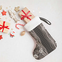 Hawaiian Art Flower Tribal with Lei Christmas Stocking Palaka Pattern Grayscale - Polynesian Pride