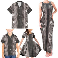 Hawaiian Art Flower Tribal with Lei Family Matching Tank Maxi Dress and Hawaiian Shirt Palaka Pattern Grayscale LT03 - Polynesian Pride