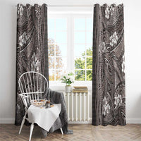 Hawaiian Art Flower Tribal with Lei Window Curtain Palaka Pattern Grayscale - Polynesian Pride