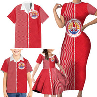 Custom Tahiti Football-Iron Warriors Family Matching Short Sleeve Bodycon Dress and Hawaiian Shirt LT03 - Polynesian Pride