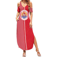 Custom Tahiti Football-Iron Warriors Family Matching Summer Maxi Dress and Hawaiian Shirt LT03 Mom's Dress Red - Polynesian Pride