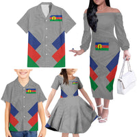 Custom New Caledonia-The Kagus Family Matching Off The Shoulder Long Sleeve Dress and Hawaiian Shirt LT03 - Polynesian Pride