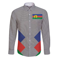 Custom New Caledonia-The Kagus Family Matching Puletasi and Hawaiian Shirt LT03 Dad's Shirt - Long Sleeve Gray - Polynesian Pride