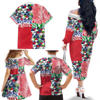 Hawaiian Floral Kakau Tropical Leaves-Sporty Style Family Matching Off The Shoulder Long Sleeve Dress and Hawaiian Shirt LT03 - Polynesian Pride