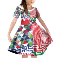 Hawaiian Floral Kakau Tropical Leaves-Sporty Style Family Matching Off Shoulder Short Dress and Hawaiian Shirt LT03 Daughter's Dress Art - Polynesian Pride
