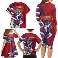 Hawaii Runner-Kakau Art with Lei and Plumeria Family Matching Long Sleeve Bodycon Dress and Hawaiian Shirt LT03 - Polynesian Pride