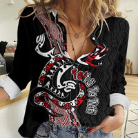 Aotearoa Toitu Te Tiriti Taniko Women Casual Shirt Maori Taniwha Haka - Honour the Treaty LT03 Female Black - Polynesian Pride