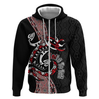Aotearoa Toitu Te Tiriti Taniko Zip Hoodie Maori Taniwha Haka - Honour the Treaty LT03 Zip Hoodie Black - Polynesian Pride