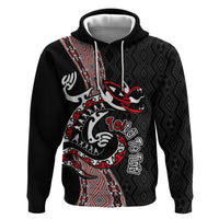Aotearoa Toitu Te Tiriti Taniko Zip Hoodie Maori Taniwha Haka - Honour the Treaty LT03 Pullover Hoodie Black - Polynesian Pride