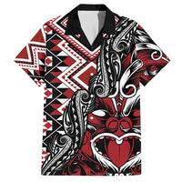 Aotearoa Maori Moko Art with Taniko Half Style Family Matching Off The Shoulder Long Sleeve Dress and Hawaiian Shirt LT03 Dad's Shirt - Short Sleeve Black - Polynesian Pride