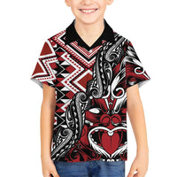 Aotearoa Maori Moko Art with Taniko Half Style Family Matching Summer Maxi Dress and Hawaiian Shirt LT03 Son's Shirt Black - Polynesian Pride
