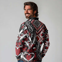 Aotearoa Maori Moko Art with Taniko Half Style Long Sleeve Polo Shirt