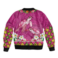 Hawaiian Lei Turtle and Plumeria Bomber Jacket Polynerian Art Tattoo-Plum Pink Color