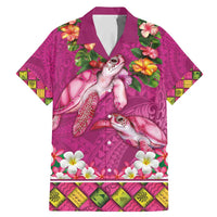 Hawaiian Lei Turtle and Plumeria Family Matching Mermaid Dress and Hawaiian Shirt Polynerian Art Tattoo-Plum Pink Color LT03 Dad's Shirt - Short Sleeve Pink - Polynesian Pride