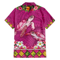 Hawaiian Lei Turtle and Plumeria Family Matching Off The Shoulder Long Sleeve Dress and Hawaiian Shirt Polynerian Art Tattoo-Plum Pink Color LT03 - Polynesian Pride