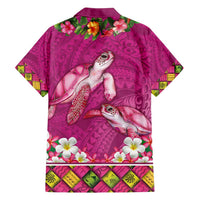 Hawaiian Lei Turtle and Plumeria Family Matching Off Shoulder Maxi Dress and Hawaiian Shirt Polynerian Art Tattoo-Plum Pink Color LT03 - Polynesian Pride