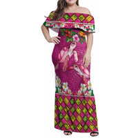Hawaiian Lei Turtle and Plumeria Family Matching Off Shoulder Maxi Dress and Hawaiian Shirt Polynerian Art Tattoo-Plum Pink Color LT03 Mom's Dress Pink - Polynesian Pride