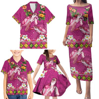 Hawaiian Lei Turtle and Plumeria Family Matching Puletasi and Hawaiian Shirt Polynerian Art Tattoo-Plum Pink Color LT03 - Polynesian Pride