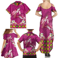 Hawaiian Lei Turtle and Plumeria Family Matching Summer Maxi Dress and Hawaiian Shirt Polynerian Art Tattoo-Plum Pink Color LT03 - Polynesian Pride