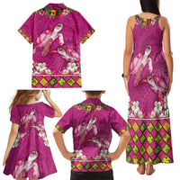 Hawaiian Lei Turtle and Plumeria Family Matching Tank Maxi Dress and Hawaiian Shirt Polynerian Art Tattoo-Plum Pink Color LT03 - Polynesian Pride