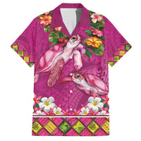 Hawaiian Lei Turtle and Plumeria Family Matching Tank Maxi Dress and Hawaiian Shirt Polynerian Art Tattoo-Plum Pink Color LT03 Dad's Shirt - Short Sleeve Pink - Polynesian Pride