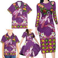 Hawaiian Lei Turtle and Plumeria Family Matching Long Sleeve Bodycon Dress and Hawaiian Shirt Polynerian Art Tattoo-Mauve Color LT03 - Polynesian Pride