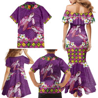Hawaiian Lei Turtle and Plumeria Family Matching Mermaid Dress and Hawaiian Shirt Polynerian Art Tattoo-Mauve Color LT03 - Polynesian Pride