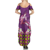 Hawaiian Lei Turtle and Plumeria Family Matching Summer Maxi Dress and Hawaiian Shirt Polynerian Art Tattoo-Mauve Color LT03 - Polynesian Pride