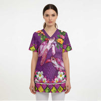 Hawaiian Lei Turtle and Plumeria Scrub Top Polynerian Art Tattoo-Mauve Color - Polynesian Pride