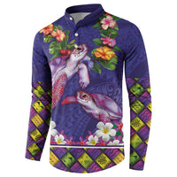 Hawaiian Lei Turtle and Plumeria Button Sweatshirt Polynerian Art Tattoo-Navy Color LT03 - Polynesian Pride