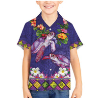 Hawaiian Lei Turtle and Plumeria Family Matching Mermaid Dress and Hawaiian Shirt Polynerian Art Tattoo-Navy Color LT03 Son's Shirt Navy - Polynesian Pride
