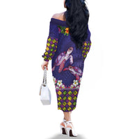 Hawaiian Lei Turtle and Plumeria Family Matching Off The Shoulder Long Sleeve Dress and Hawaiian Shirt Polynerian Art Tattoo-Navy Color LT03 - Polynesian Pride