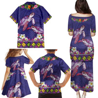 Hawaiian Lei Turtle and Plumeria Family Matching Puletasi and Hawaiian Shirt Polynerian Art Tattoo-Navy Color LT03 - Polynesian Pride