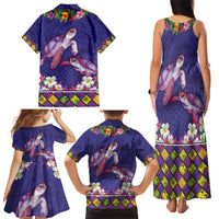 Hawaiian Lei Turtle and Plumeria Family Matching Tank Maxi Dress and Hawaiian Shirt Polynerian Art Tattoo-Navy Color LT03 - Polynesian Pride