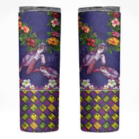 Hawaiian Lei Turtle and Plumeria Skinny Tumbler Polynerian Art Tattoo-Navy Color