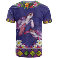 Hawaiian Lei Turtle and Plumeria T Shirt Polynerian Art Tattoo-Navy Color
