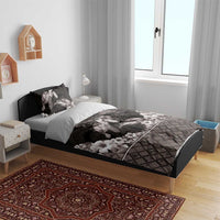 Hawaiian Lei Turtle and Plumeria Bedding Set Polynerian Art Tattoo-Grayscale Mode