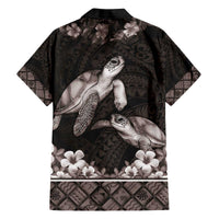 Hawaiian Lei Turtle and Plumeria Family Matching Off The Shoulder Long Sleeve Dress and Hawaiian Shirt Polynerian Art Tattoo-Grayscale Mode LT03 - Polynesian Pride