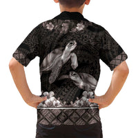 Hawaiian Lei Turtle and Plumeria Family Matching Puletasi and Hawaiian Shirt Polynerian Art Tattoo-Grayscale Mode
