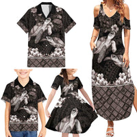 Hawaiian Lei Turtle and Plumeria Family Matching Summer Maxi Dress and Hawaiian Shirt Polynerian Art Tattoo-Grayscale Mode LT03 - Polynesian Pride