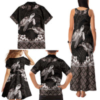 Hawaiian Lei Turtle and Plumeria Family Matching Tank Maxi Dress and Hawaiian Shirt Polynerian Art Tattoo-Grayscale Mode LT03 - Polynesian Pride