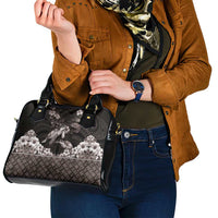 Hawaiian Lei Turtle and Plumeria Shoulder Handbag Polynerian Art Tattoo-Grayscale Mode