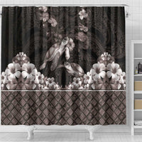 Hawaiian Lei Turtle and Plumeria Shower Curtain Polynerian Art Tattoo-Grayscale Mode LT03 - Polynesian Pride