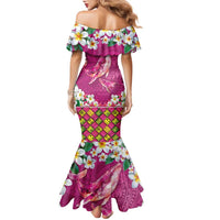 Hawaiian Plumeria and Humpback Whales Family Matching Mermaid Dress and Hawaiian Shirt Polynerian Art Tattoo-Plum Pink Color LT03 - Polynesian Pride