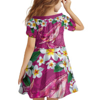 Hawaiian Plumeria and Humpback Whales Family Matching Off The Shoulder Long Sleeve Dress and Hawaiian Shirt Polynerian Art Tattoo-Plum Pink Color LT03 - Polynesian Pride