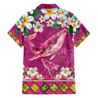 Hawaiian Plumeria and Humpback Whales Family Matching Off The Shoulder Long Sleeve Dress and Hawaiian Shirt Polynerian Art Tattoo-Plum Pink Color LT03 - Polynesian Pride