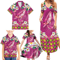 Hawaiian Plumeria and Humpback Whales Family Matching Summer Maxi Dress and Hawaiian Shirt Polynerian Art Tattoo-Plum Pink Color LT03 - Polynesian Pride