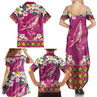 Hawaiian Plumeria and Humpback Whales Family Matching Summer Maxi Dress and Hawaiian Shirt Polynerian Art Tattoo-Plum Pink Color LT03 - Polynesian Pride