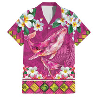 Hawaiian Plumeria and Humpback Whales Family Matching Tank Maxi Dress and Hawaiian Shirt Polynerian Art Tattoo-Plum Pink Color LT03 Dad's Shirt - Short Sleeve Pink - Polynesian Pride